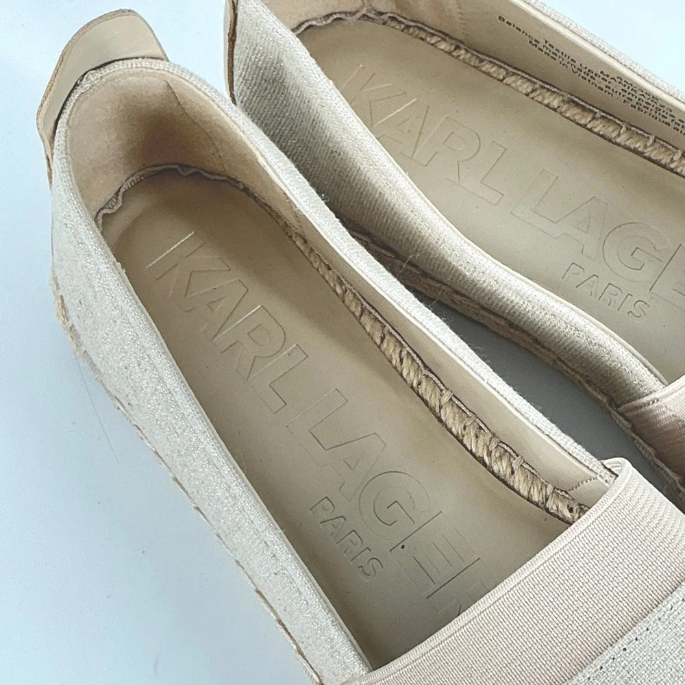 Karl Lagerfeld Paris Size 6 Manika‎ Espadrille Flats Beige Rhinestone Logo